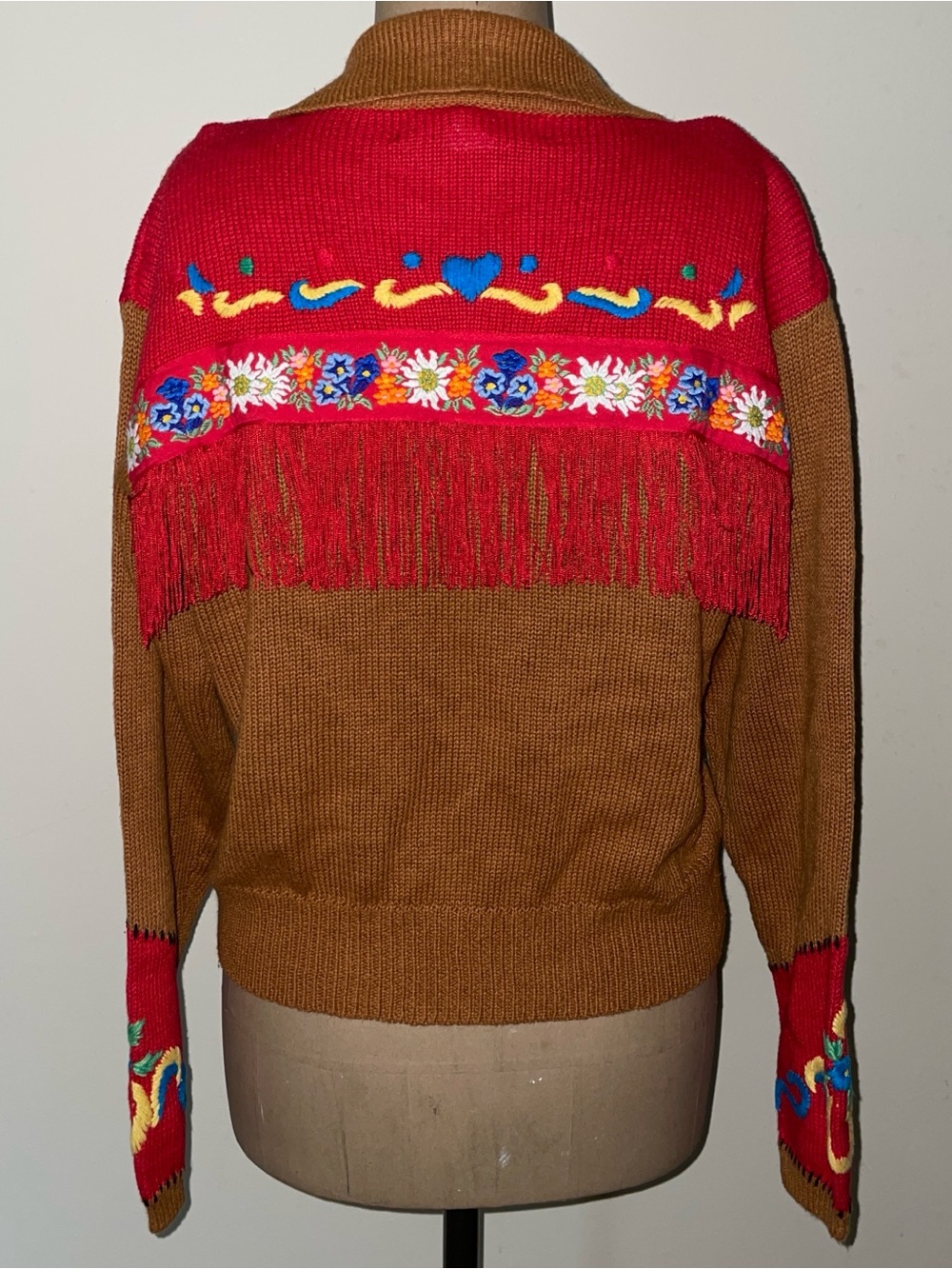 Embroidered Brown & Red‎ Fringe Button-Up Cardigan - Picture 8 of 10
